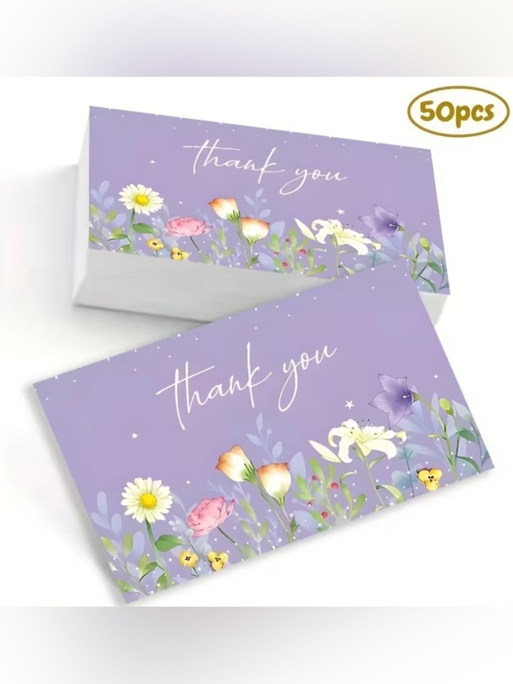 Lavender Floral 'Thank You' Note Cards, 50 cards